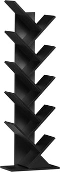 SHEEPAM 10 Tier Tree Book Shelf, Floor Standing Wood Bookshelf for Narrow Space, Storage Organizer Bookshelves for Books/CDs/Magazine, Bookcase with Shelves for Home Office, Living Room - Black