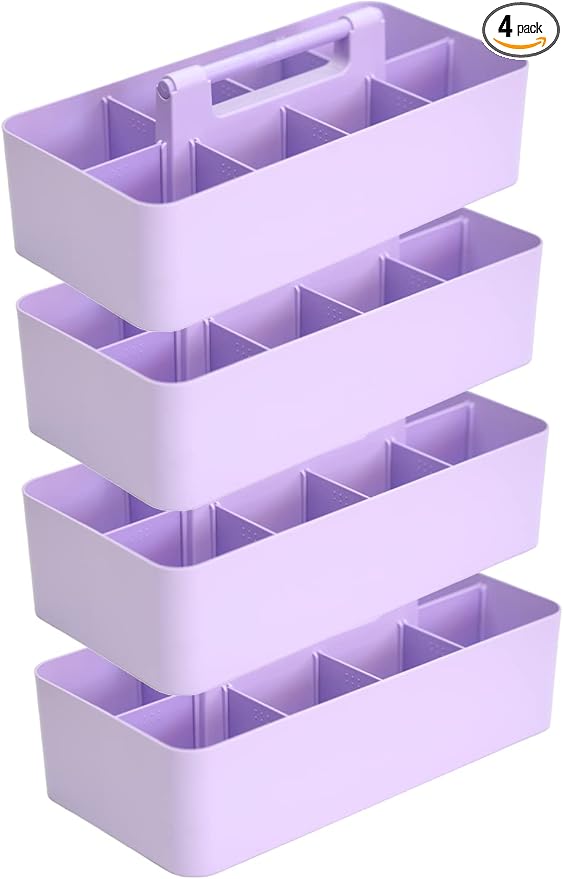-Large Portable Caddy, DIY Dividers, 8 Compartments, Portable Basket with Handle Storage Organizer Modern Made in USA (4 PACK, Lavender)