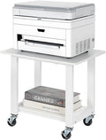 SunnyPoint 2-Tier Mobile Stand with Lockable Wheels — Printer Cart, Mini Fridge Stand, Portable Electronic Device & Projector Holder | Under Desk Storage Shelf for Home & Office, 18.9" x 15.75" (WHT)