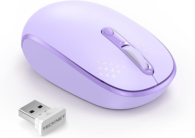 TECKNET Wireless Mouse, 2.4G Quiet Computer Mouse with USB Receiver, 4 Buttons Portable Cordless Mice for Chromebook, Laptop, PC, Mac, 800/1200/1600 DPI - Purple