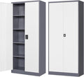 Fesbos Metal Storage Cabinet-72” Tall Steel File Cabinets with Lockable Doors and Adjustable Shelves-White&Gray Steel Storage Cabinet for Home Kitchen, Office, Garage