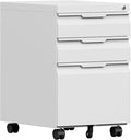File Cabinet for Home Office,3 Drawers Mobile File Cabinets Rolling,Under Desk Metal Filing Cabinet, Small Mobile File Storage Cabinets for Legal/Letter/A4 -White/Assembly Required
