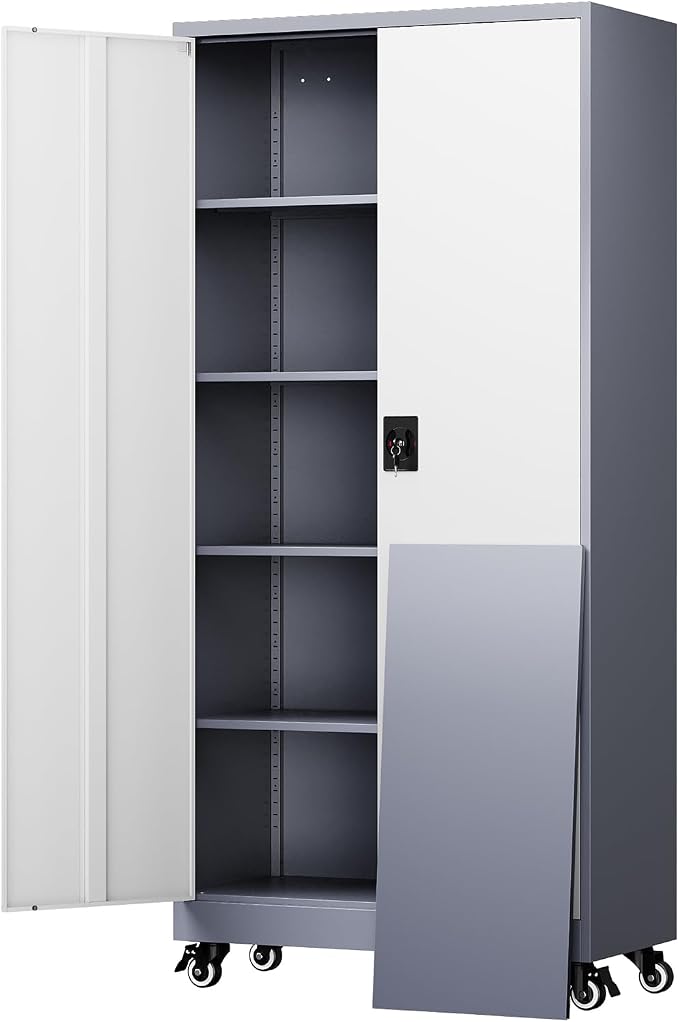 Yizosh Metal Garage Storage Cabinet with Locking Doors and Adjustable Shelves,- 75" Rolling Steel Tool Cabinet for Home Office,Garage,Warehouse