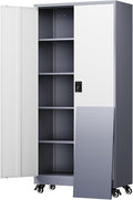 Yizosh Metal Garage Storage Cabinet with Locking Doors and Adjustable Shelves,- 75" Rolling Steel Tool Cabinet for Home Office,Garage,Warehouse