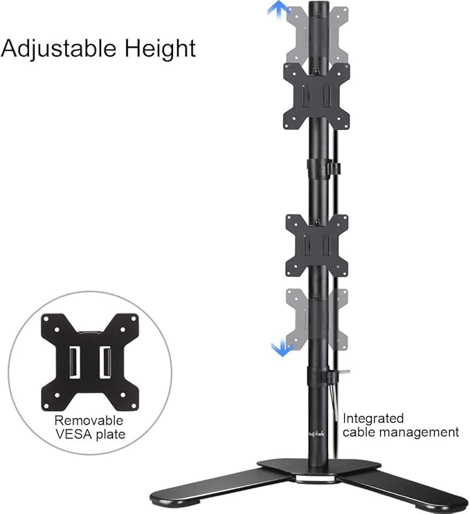 Suptek Dual LED LCD Monitor Stand up Free-Standing Desk Mount for 2 / Two Screens up to 32 inch Extra Tall 31.5 inch Pole Heavy Duty Fully Adjustable Stand Vertical Array (ML6802)