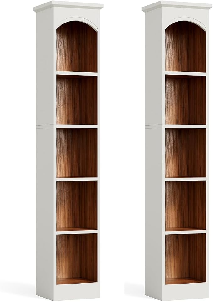 LITTLE TREE 70.9" Tall Bookshelf, 5-Tier Open Bookcase with Cubes, Bookshelves with Storage Space, Freestanding Narrow Bookcase for Home Office, White, 2 Pack