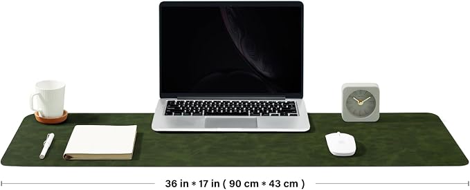 Distressed Leather Desk Mat - Non-Slip PU Desk Pad for Office and Home - Desk Organization and Accessories - Ideal for Large Mouse Pad and Desk Mats on Top of Desks(Forest Green,36"x 17")