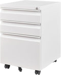 Letaya 3 Drawer Mobile File Cabinet with Lock, Under Desk Metal Filing Cabinets for Home Office Organizer Letters/Legal/A4(Fully Assembled-White)