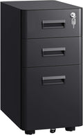 DEVAISE 3 Drawer File Cabinet with Lock, Under Desk Metal Filing Cabinet with Wheels for Home Office Organizer Letter/Legal/A4, Fully Assembled Except Casters, Black