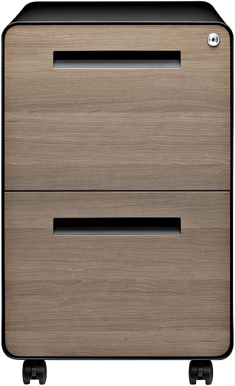 Laura Davidson Furniture Stockpile 2 Drawer Mobile File Cabinet with Lock - Under Desk Metal Filing Cabinet, Legal/Letter File Folders, Wheels and Stationary Feet, Pre-Assembled, Black/Wood
