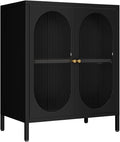 2 Translucent Door Metal Accent Storage Cabinet for Home, Living Room, Office Room,Kitchen-Metal Locker Cabinet with 1 Adjustable Shelves-2-Tier (Black)