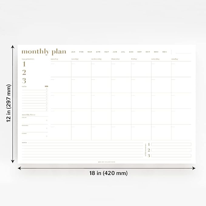 Bliss Collections Monthly Planning Pad, To Do List Notebook - Undated Tear-Off Sheets Notepad - Work Calendar, Organizer, Scheduler for Goals, Tasks - The Essential, 12" x 18", 18 Sheets