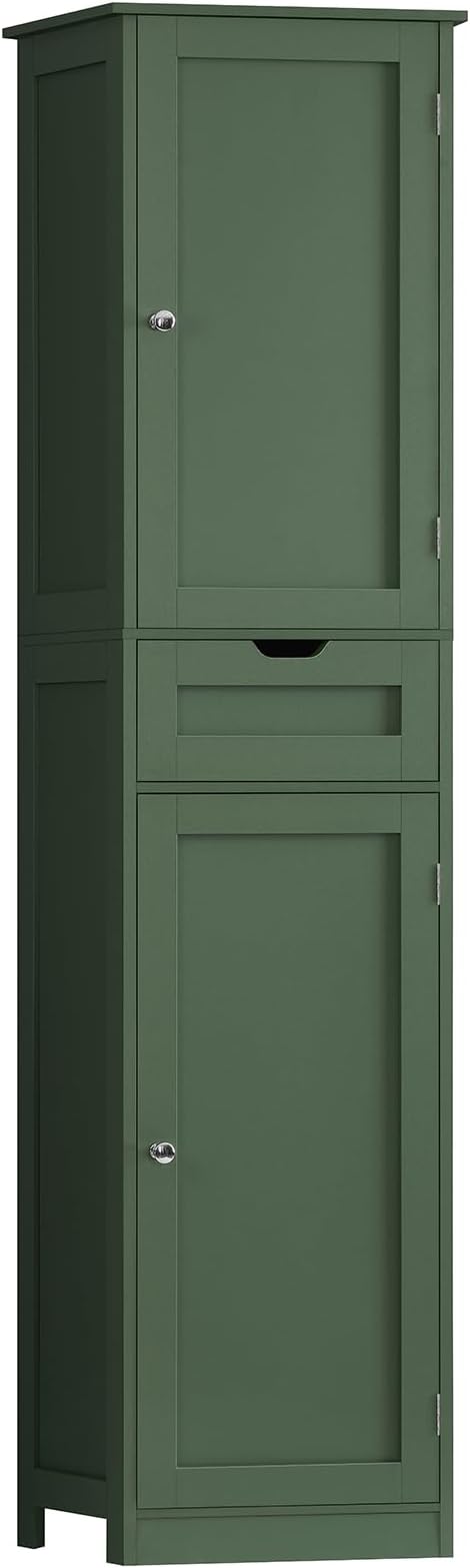 Iwell Tall Bathroom Storage Cabinet with 2 Doors & 1 Drawer, Narrow Storage Cabinet with Adjustable Shelves, for Living Room, Bathroom, Kitchen, Forest Green
