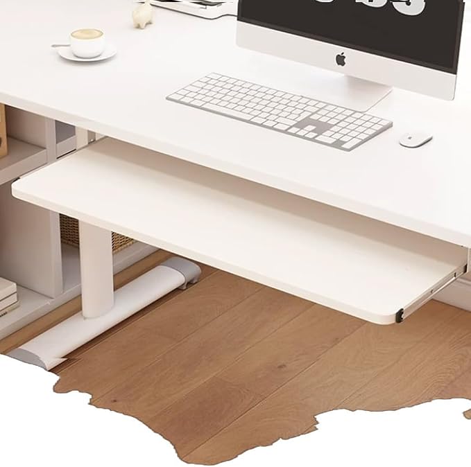 Keyboard Tray Under Desk Slide 24" 28", Pull Out Keyboard Drawer Ergonomic Keyboard Shelf, Hidden Computer Drawer Underdesk(White,60 * 24cm)