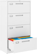 MIIIKO 4 Drawer Lateral File Cabinet with Lock, Black Lateral Filing Cabinets, Metal Storage File Cabinets for Letter/Legal/F4/A4 Size