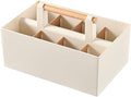Buqoo Desk Organizer with 8 Compartments, Plastic Makeup Organizer with Wooden Handle, Pen Holder for Desktop Storage, Desk Organization for School, Home, Office Supplies (Coffee)