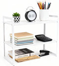 2 Tier Metal Desk Shelf Organizer, Height Adjustable Countertop Shelf for Study Room, Home Office, Multipurpose Storage for Books, Files, Stationery and Desk Essentials