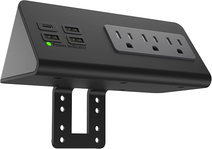 Nightstand Edge Mount Power Strip with USB-C Ports Tabletop Surge Protector Desk Clamp Power Sockets with 3 AC Outlets &4 Fast Charging USB Ports for Home Office Hotel and Dormitory