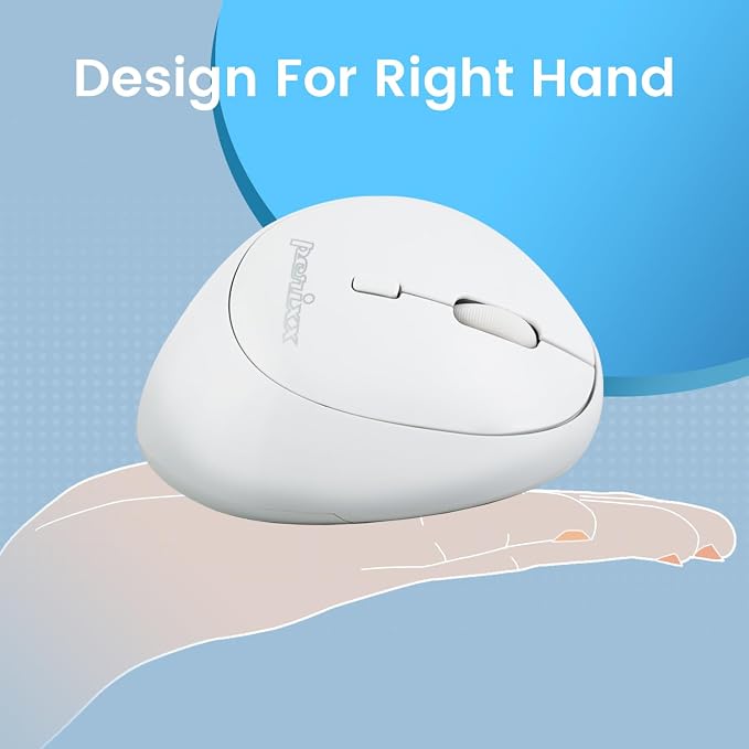 Perixx PERIMICE-719W Wireless Portable Vertical Mouse - Silent Clicks - Right-Handed Design - White