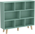 IOTXY Wooden Open Shelf Bookcase - 3-Tier Floor Standing Display Cabinet Rack with Legs, 8 Cubes Bookshelf, Tiffany-Green