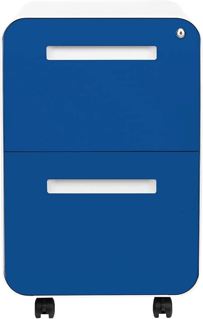 Laura Davidson Furniture Stockpile 2 Drawer Mobile File Cabinet with Lock - Under Desk Metal Filing Cabinet, Legal/Letter File Folders, Wheels and Stationary Feet, Pre-Assembled, Blue Faceplate