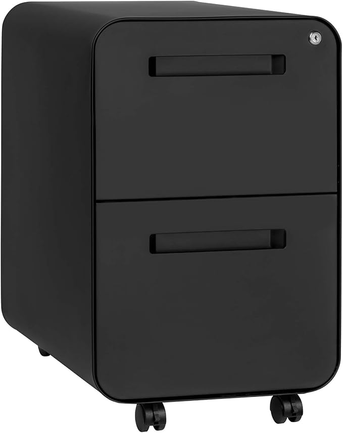 Laura Davidson Furniture Stockpile 2 Drawer Mobile File Cabinet with Lock - Under Desk Metal Filing Cabinet, Legal/Letter File Folders, Wheels and Stationary Feet, Pre-Assembled, Black