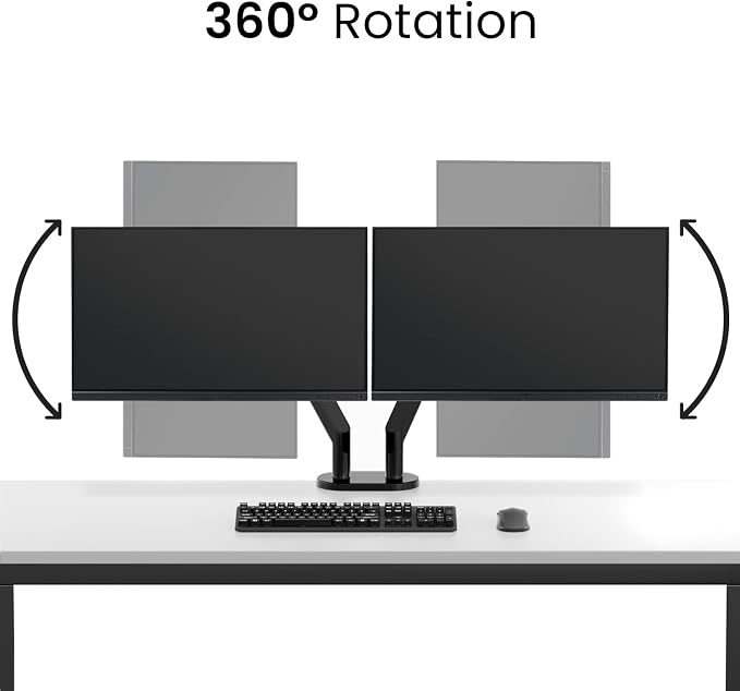 EVEO Premium Dual Monitor Mount 14"-35” Dual Monitor Arm VESA Bracket Adjustable Height Gas Spring Dual Monitor Stand, Screen Full Motion Dual Monitor Arm-Computer Monitor Stand for 2 Screens - White