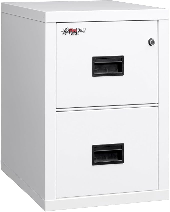 FireKing Turtle Vertical 2 Drawer Legal and Letter Fire Safe File Cabinet with Key Lock, 1 Hour Fire Rated, UL Rated & Water Resistant Home Safe, Filing Cabinet, Made in The USA, Arctic White