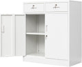 Wanfu Metal Storage Cabinet, Locking Storage Cabinet with Adjustable Shelf, 36" H Metal Cabinets with 2 Drawers for Office, Garage, Home-White