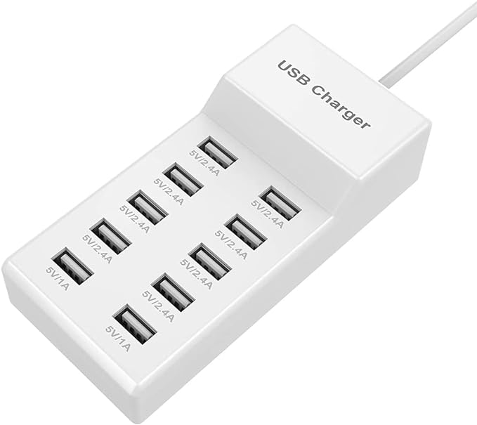 10-Port USB Wall Charger Station with Rapid Charging Auto Detect Technology Safety Guaranteed Family-Sized USB Ports for Multiple Devices Smart Phone Tablet Laptop Computer