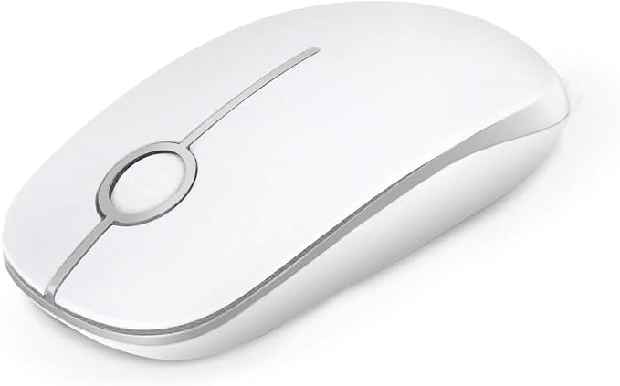 VssoPlor Wireless Mouse, 2.4G Slim Portable Computer Laptop Mouse with Nano Receiver Quiet Silent Optical Mice for Notebook, PC, Laptop, Computer-White and Silver