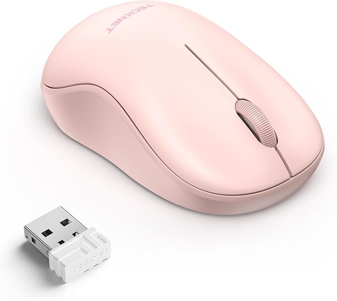 TECKNET Wireless Mouse for Laptop, 2.4G Silent Computer Mouse Quiet Click with 5 DPI Levels,Contoured Grip,Small Portable 30 Months Battery Cordless Mice for PC, Chromebook, Mac - Pink