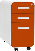 Laura Davidson Furniture Stockpile Slim 3-Drawer Mobile File Cabinet with Lock - Under Desk Metal Filing Cabinet, Legal/Letter File Folders, Wheels and Stationary Feet, Pre-Assembled, Orange Faceplate