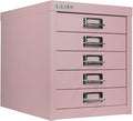 Bisley 5-Drawer Steel MultiDrawer Cabinet - Palest Pink | Chrome Pull Handles with Label Holders, Powder-Coated Steel, Removable Drawers, Desktop Storage, Labels Included