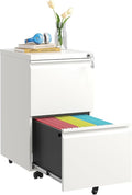 Guizeeopo 2 Drawer Locking File Cabinet, Fully Assembled Heavy-Duty Metal Filing Cabinets for Home Office, Quiet Slides, Anti-Tipping Wheels, Fits A4/Letter/Legal, Matte White