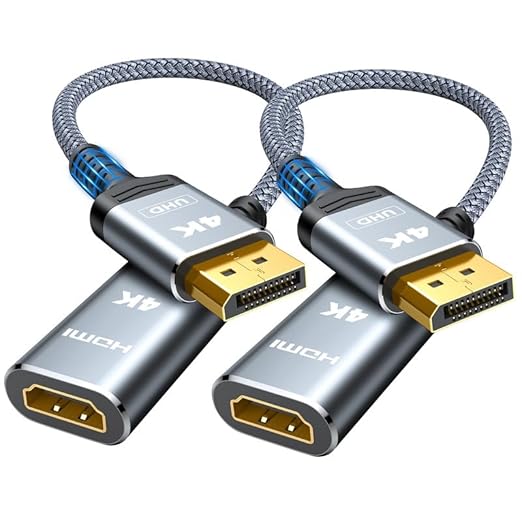 Highwings 4K DisplayPort to HDMI Adapter 2-Pack, Uni-directional Display Port DP to HDMI Nylon Braided Adaptor Converter Male to Female, for AMD NVIDIA Dell HP Laptop HDTV Monitor Projector, [Passive]