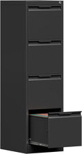 4-Drawer Metal File Cabinet with Lock,Steel Printer Stand with Storage for Home Office,Vertical Filing Cabinet for Legal/Letter/A4 Files,Assembly Required(15''W-4 Drawers,Black)