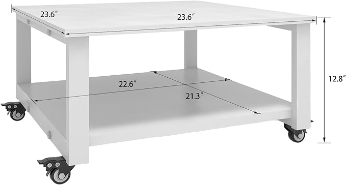 Natwind 2 Tier Laser Printer Stand,23.6''x23.6'' Large Printer Table,Copier Stand with Wheels, Heavy Duty Rolling Printer Cart with Paper Storage Shelf for Home Office (White)