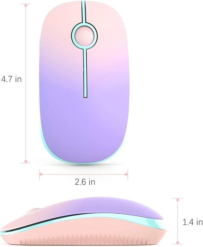VssoPlor Wireless Mouse, 2.4G Slim Portable Computer Mice with Nano Receiver Quiet Silent Optical Laptop Mouse for Notebook, PC, Laptop, Computer-Pink to Purple