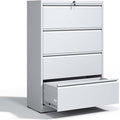 Locking Filing Cabinet with 4 Drawer Heavy Duty Large Metal Cabinet Home Office White Lateral File Cabinets Wide Steel Cabinets for Legal/Letter Size File,Assembly Required