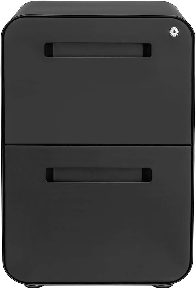 Laura Davidson Furniture Stockpile 2 Drawer Mobile File Cabinet with Lock - Under Desk Metal Filing Cabinet, Legal/Letter File Folders, Wheels and Stationary Feet, Pre-Assembled, Black