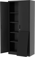 71" Metal Garage Storage Cabinet with 2 Doors and 4 Adjustable Shelves, Steel Lockable File Cabinet, Locking Tool Cabinets for Pantry, Garage, Office, Shop, Organization, Etc, Black