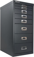 Bisley 8-Drawer Steel MultiDrawer Cabinet - Anthracite Grey | Chrome Pull Handles with Label Holders, Powder-Coated Steel, Removable Drawers, Fits Under Most Desks, Labels Included