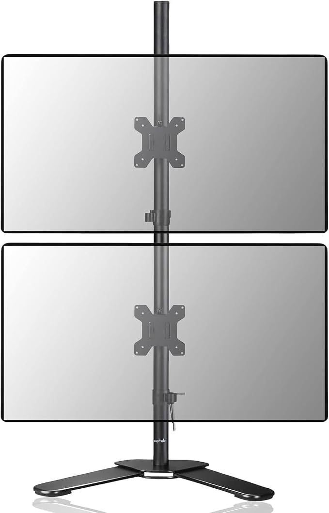 Suptek Dual LED LCD Monitor Stand up Free-Standing Desk Mount for 2 / Two Screens up to 32 inch Extra Tall 31.5 inch Pole Heavy Duty Fully Adjustable Stand Vertical Array (ML6802)