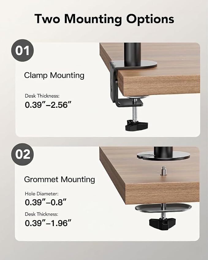 HUANUO Vertical Dual Monitor Mount, Stacked Monitor Stand for 2 Monitors with Height Adjustment Computer Monitor Arm Supports Two 17 to 32 Inch with C Clamp Each Desk Mount Hold up to 17.6lbs