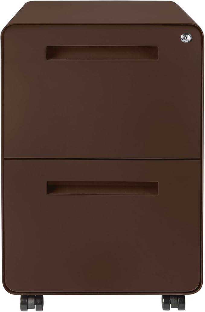 Laura Davidson Furniture Stockpile 2 Drawer Mobile File Cabinet with Lock - Under Desk Metal Filing Cabinet, Legal/Letter File Folders, Wheels and Stationary Feet, Pre-Assembled, Dark Brown