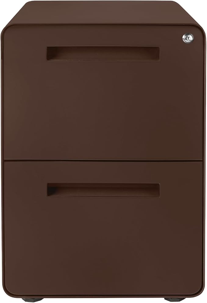 Laura Davidson Furniture Stockpile 2 Drawer Mobile File Cabinet with Lock - Under Desk Metal Filing Cabinet, Legal/Letter File Folders, Wheels and Stationary Feet, Pre-Assembled, Dark Brown