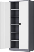 Fesbos Metal Storage Cabinet-71” Tall Steel File Cabinets with Lockable Doors and Adjustable Shelves-Gray&White Steel Storage Cabinet for Home,Kitchen, School, Office, Garage