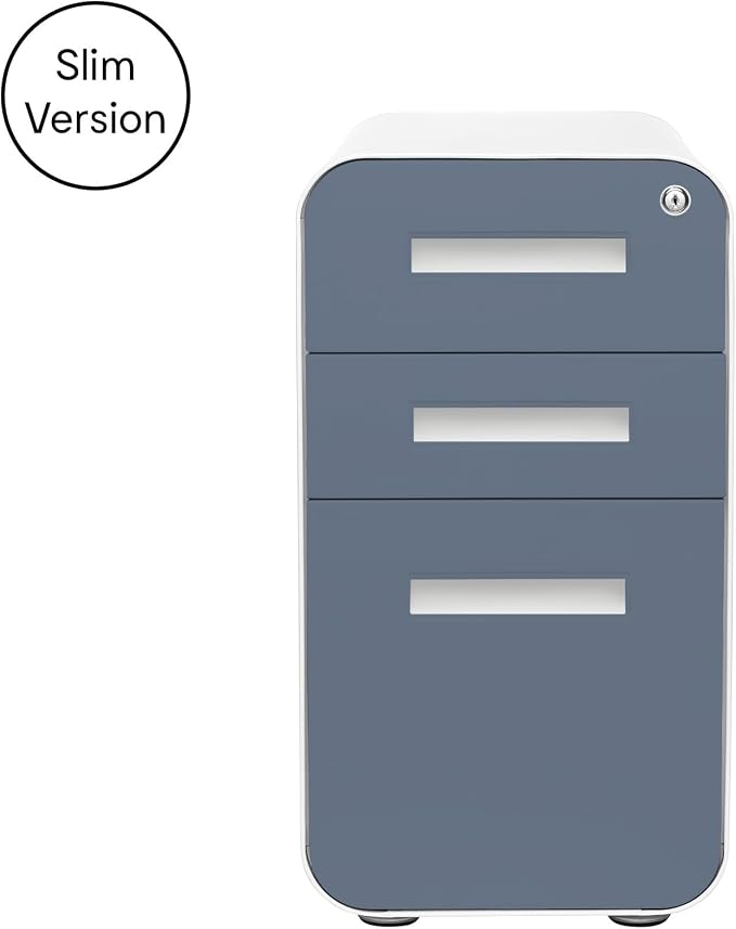 Laura Davidson Furniture Stockpile Slim 3-Drawer Mobile File Cabinet with Lock - Under Desk Metal Filing Cabinet, Legal/Letter File Folders, Wheels & Stationary Feet, Assembled, Coastal Blue Faceplate