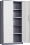 INTERGREAT Metal Storage Cabinet, 72" Locking Steel Cabinets with 2 Door and 4 Adjustable Shelves, Tall Metal Cabinet for Home Office, Garage, Warehouse, New Grey